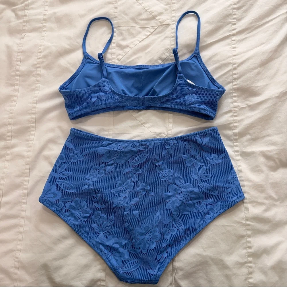 Aerie Blue Floral Lace Bikini Set - Picture 3 of 5